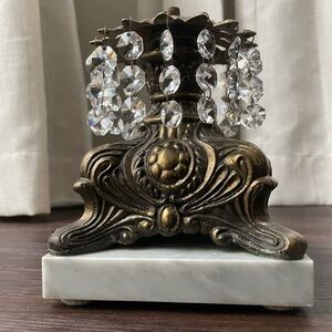 ✨ Hollywood regency vintage crystal pedistal marble base ornate gold rococo